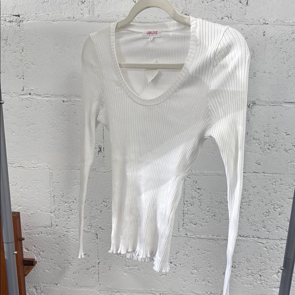 Goldie Women’s Top Size Medium White Long sleeve Cotton Ribbed Shirt - NWT